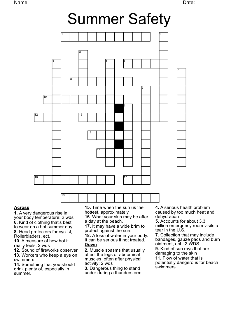 Summer Safety Crossword