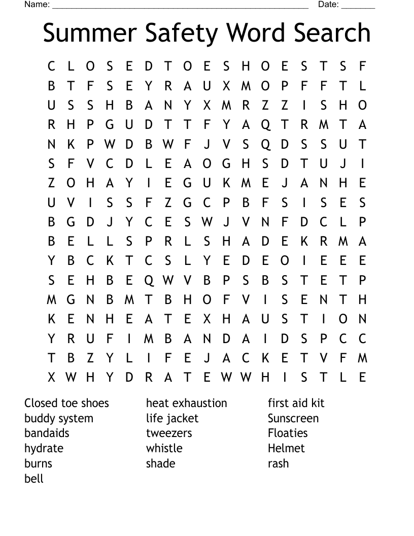 Summer Safety Word Search