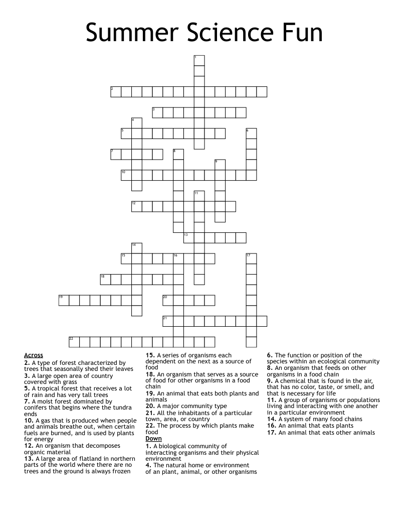 Summer Science Fun Crossword