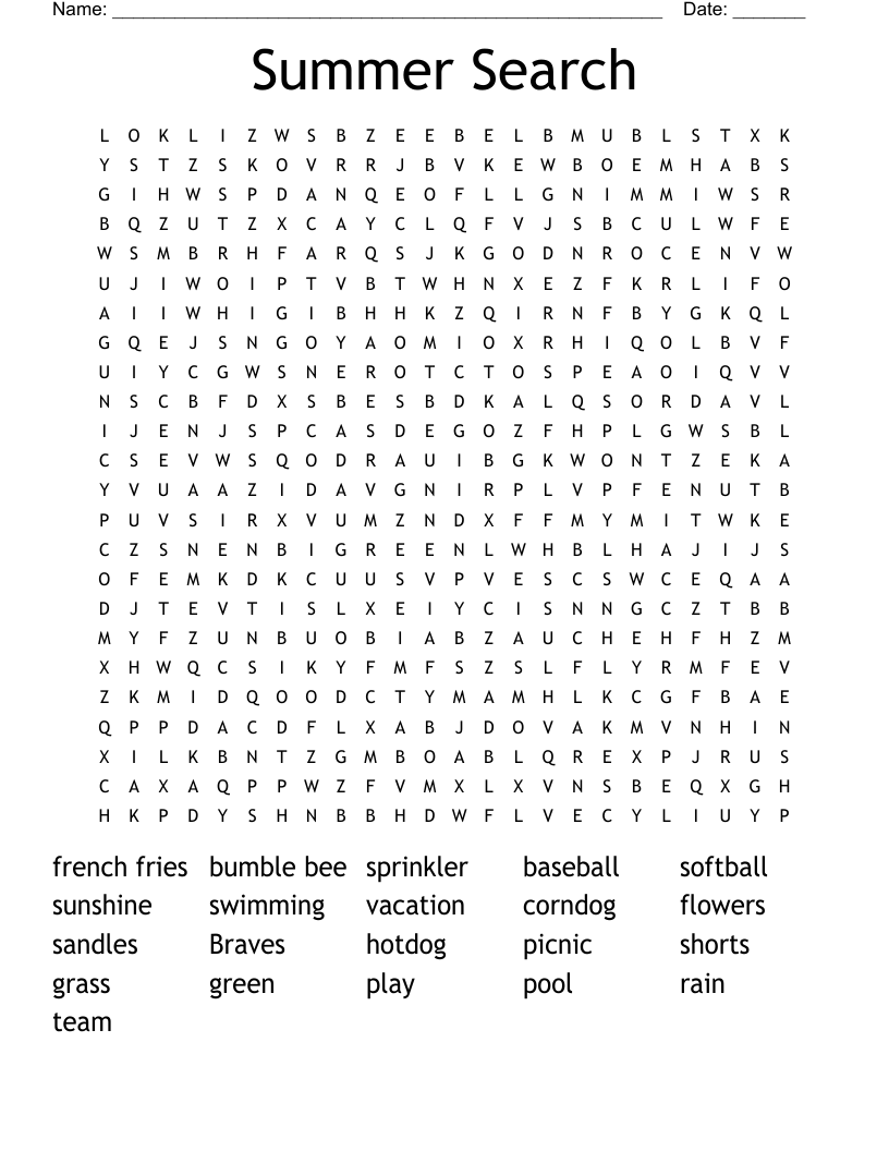Summer Search Word Search