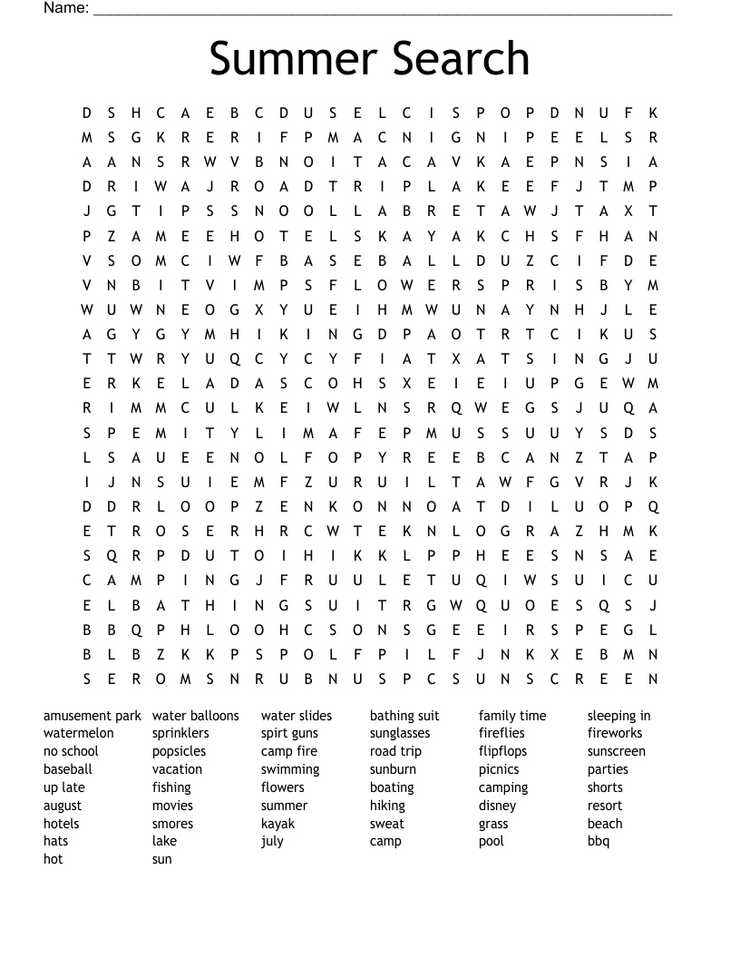 Summer Search Word Search