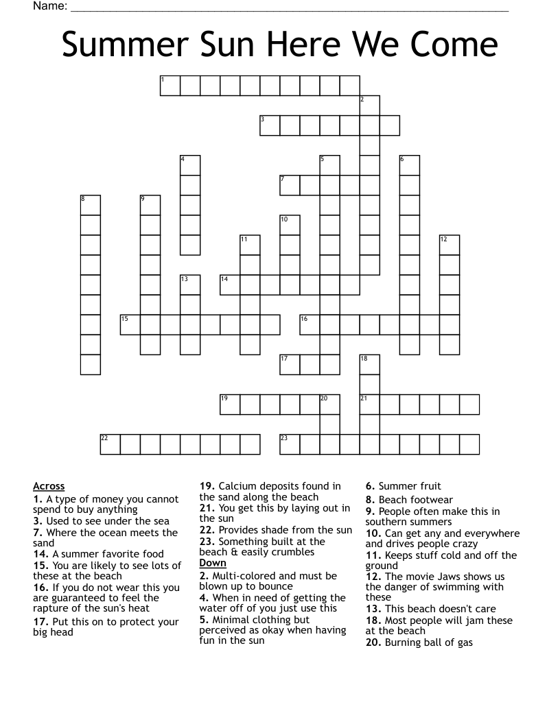 Summer Sun Here We Come Crossword
