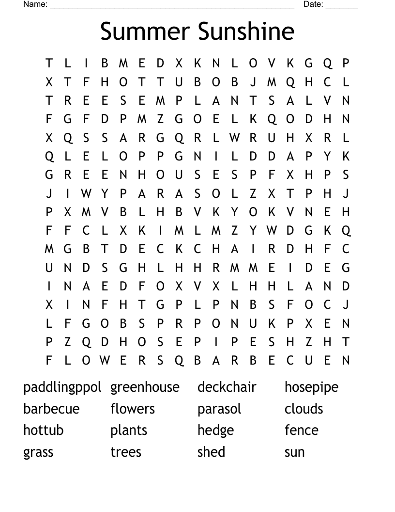 Summer Sunshine Word Search