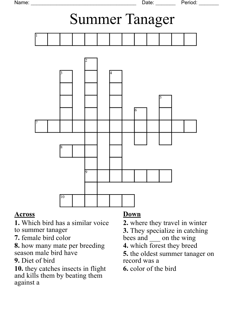Summer Tanager Crossword