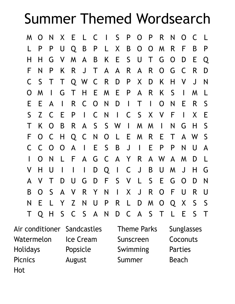 Summer Themed Wordsearch