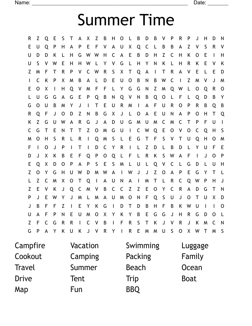 Summer Time Word Search