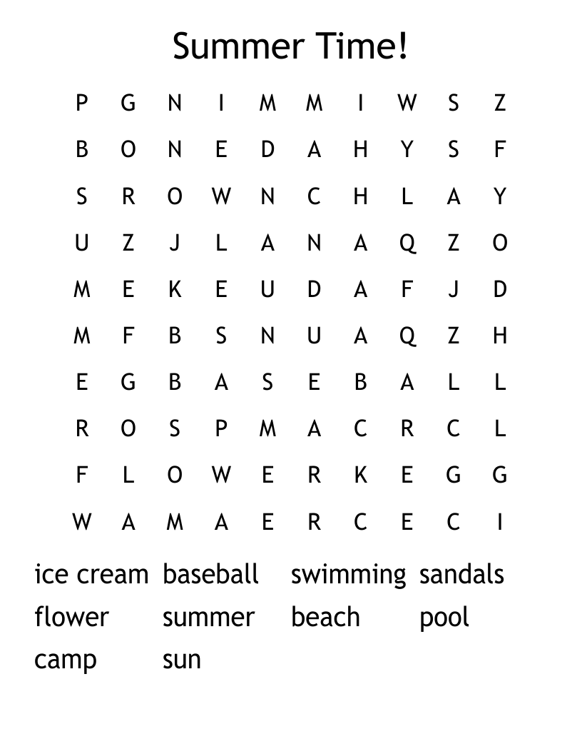 Summer Time! Word Search