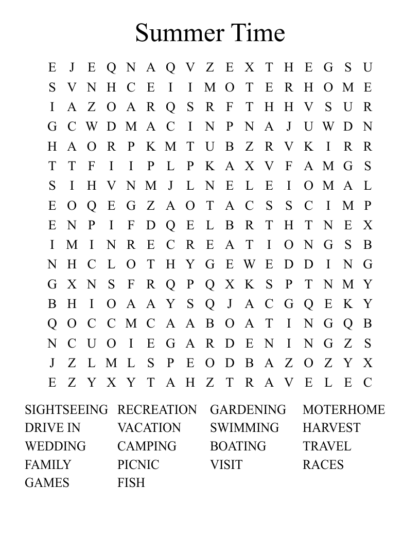 Summer Time Word Search