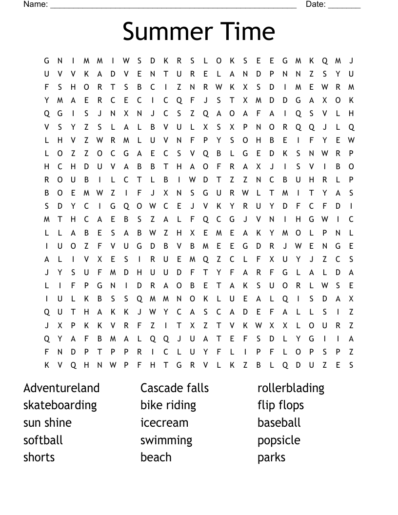 Summer Time Word Search