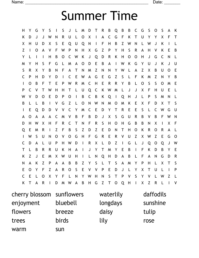 Summer Time Word Search