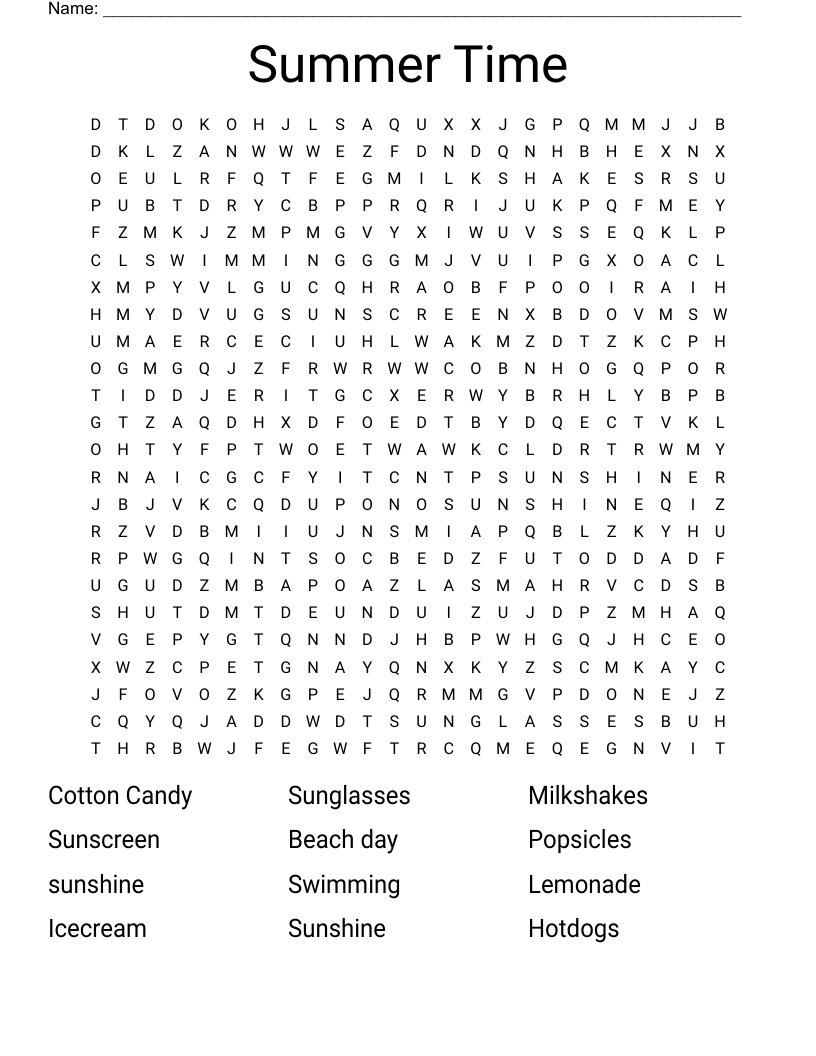 Summer Time Word Search