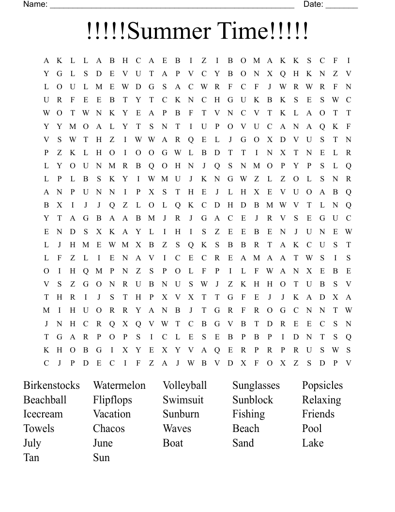 !!!!!Summer Time!!!!! Word Search