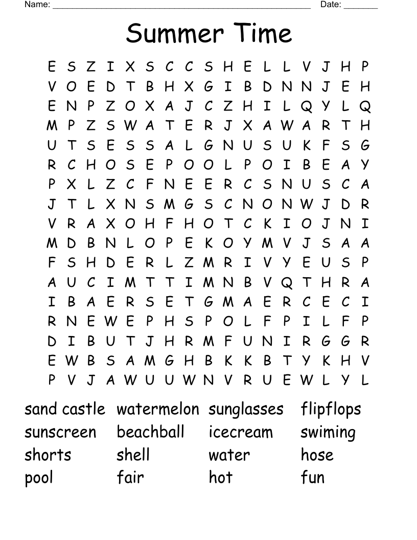 Summer Time Word Search