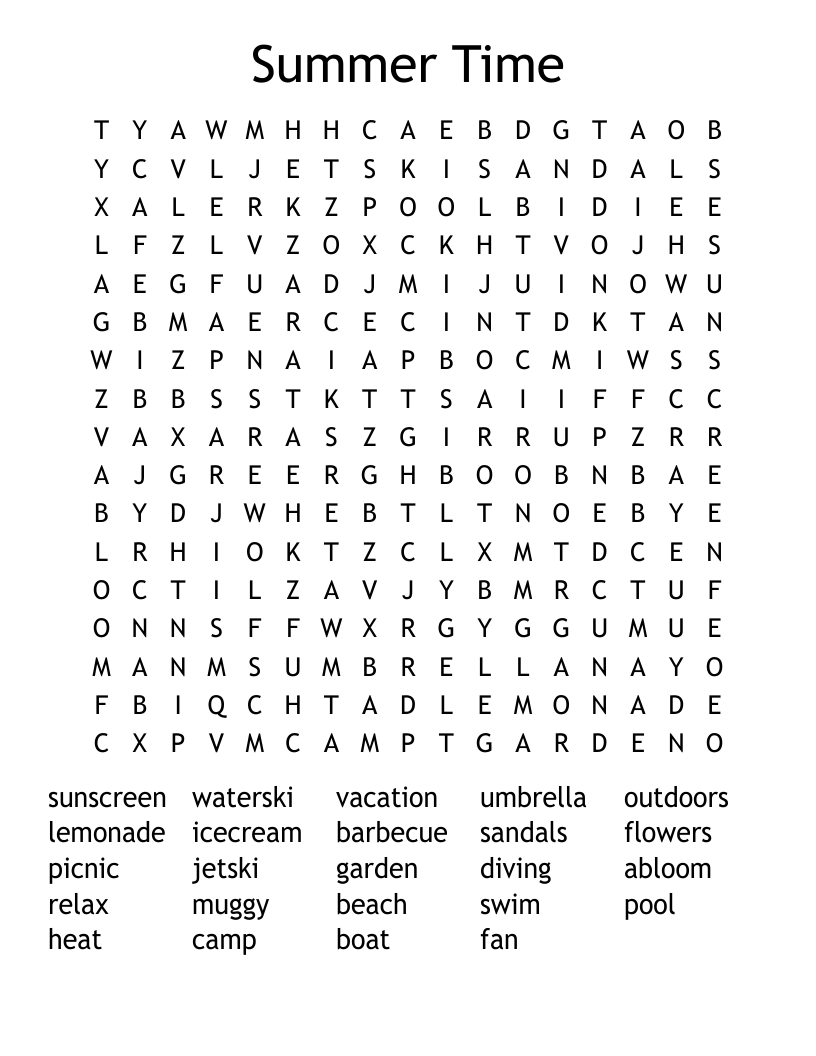 Summer Time Word Search