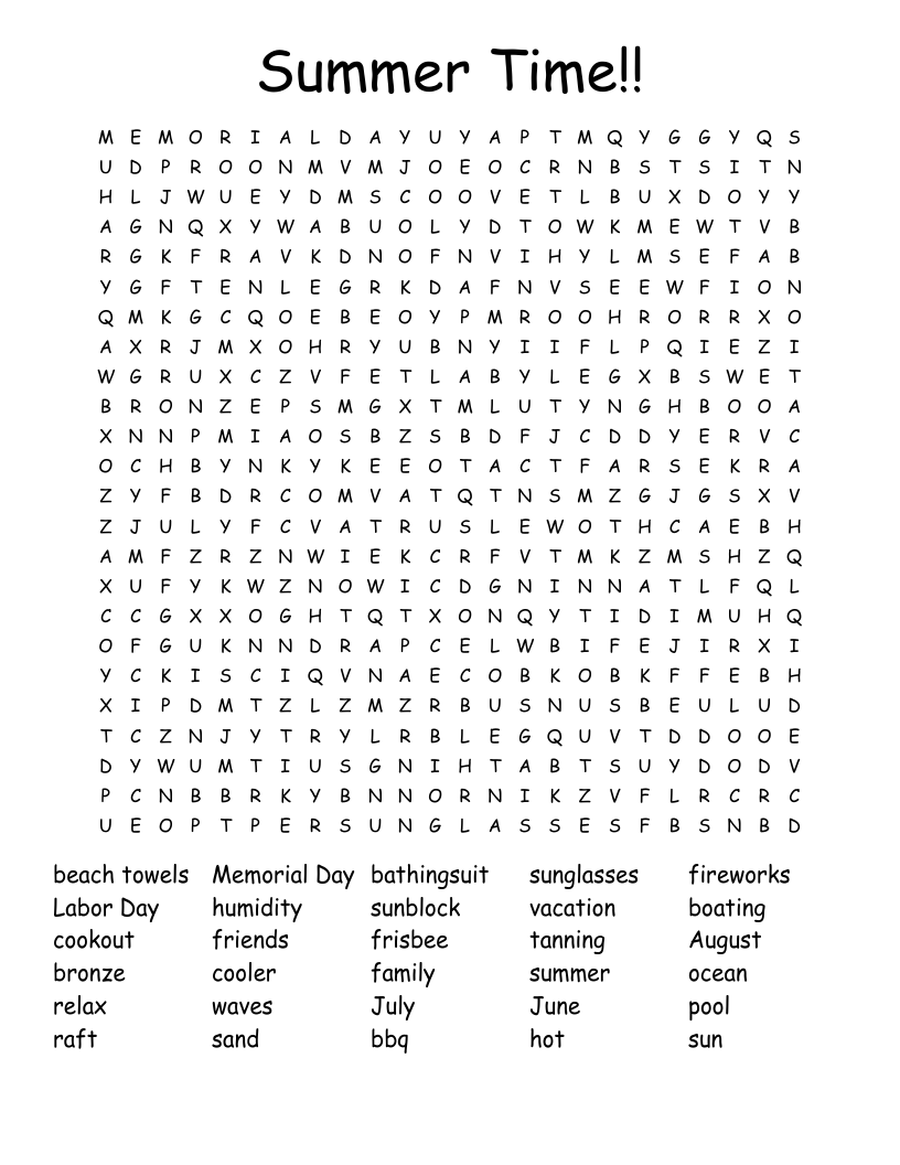 Summer Time!! Word Search