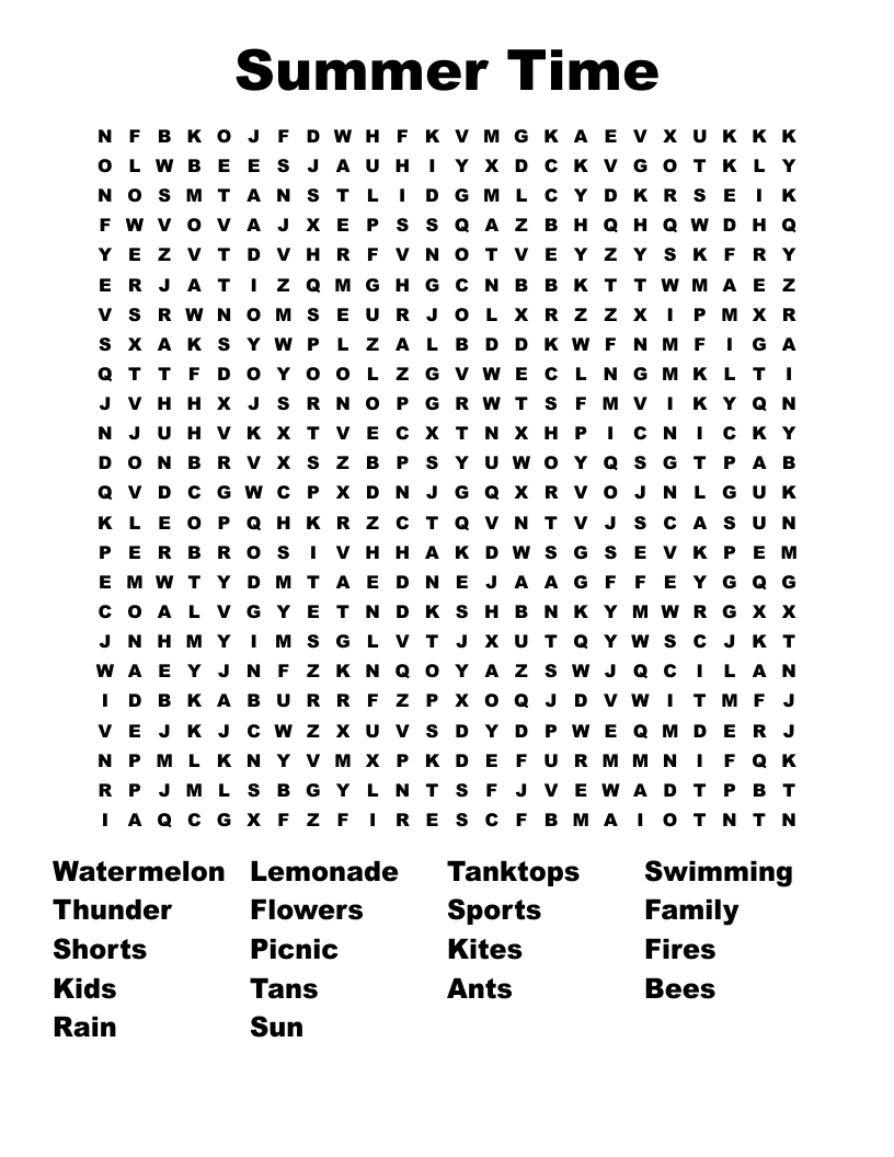 Summer Time Word Search