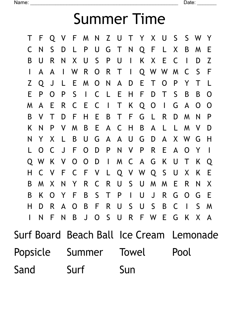 Summer Time Word Search