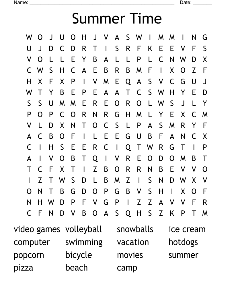 Summer Time Word Search
