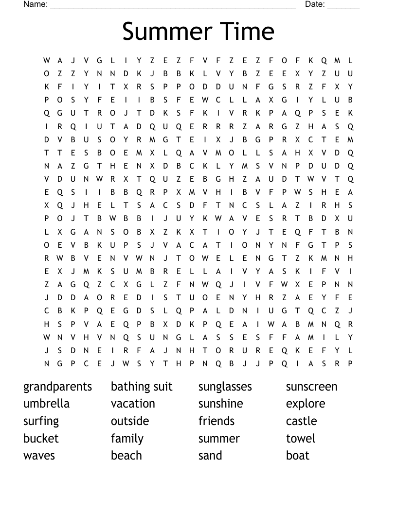 Summer Time Word Search