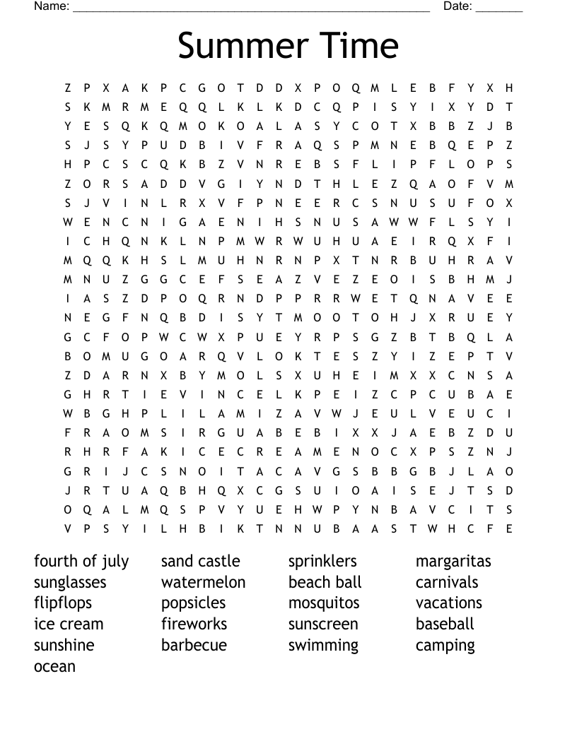 Summer Time Word Search
