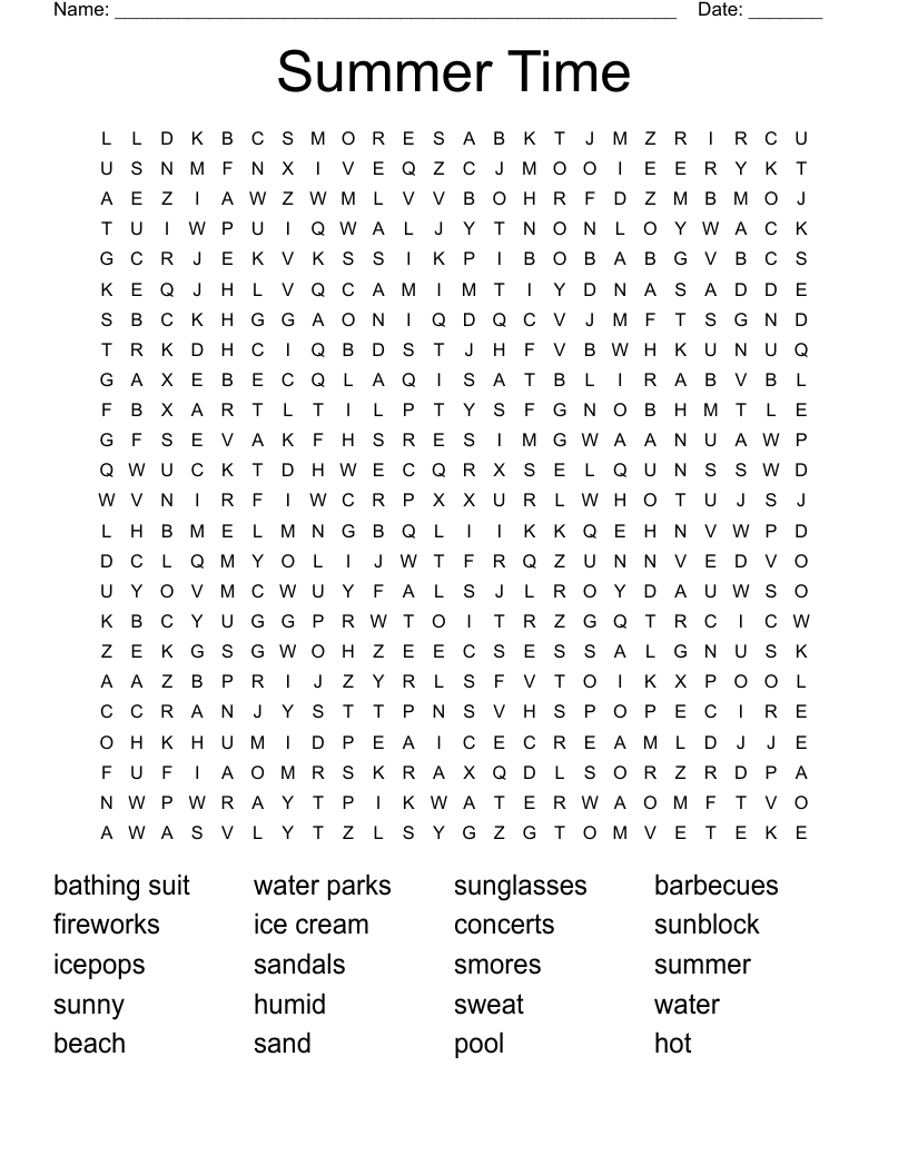 Summer Time Word Search