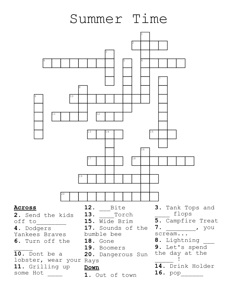 Summer Time Crossword