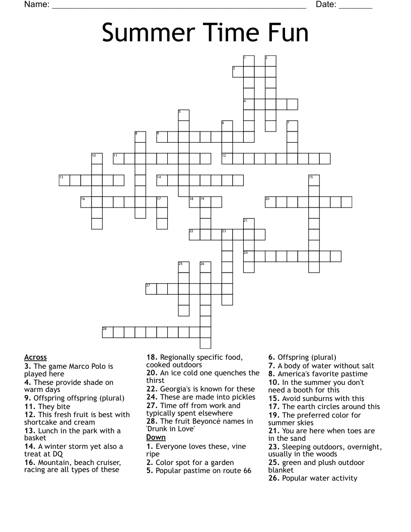 Summer Time Fun Crossword