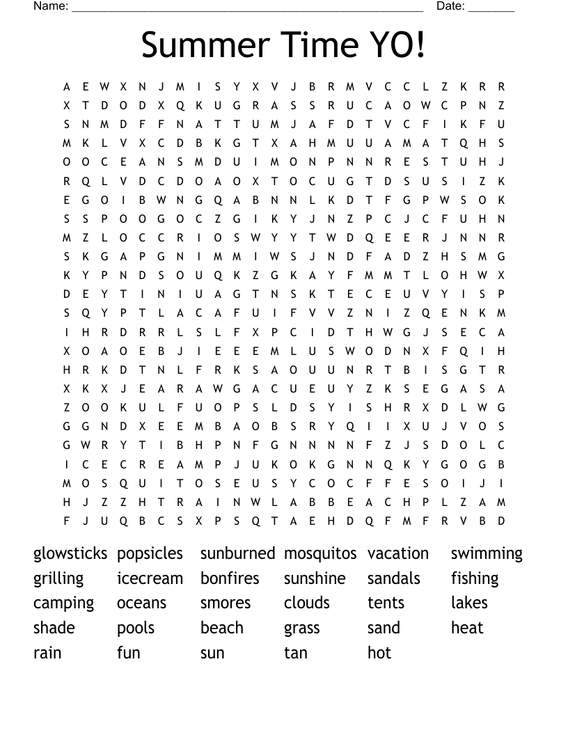 Summer Time YO!  Word Search