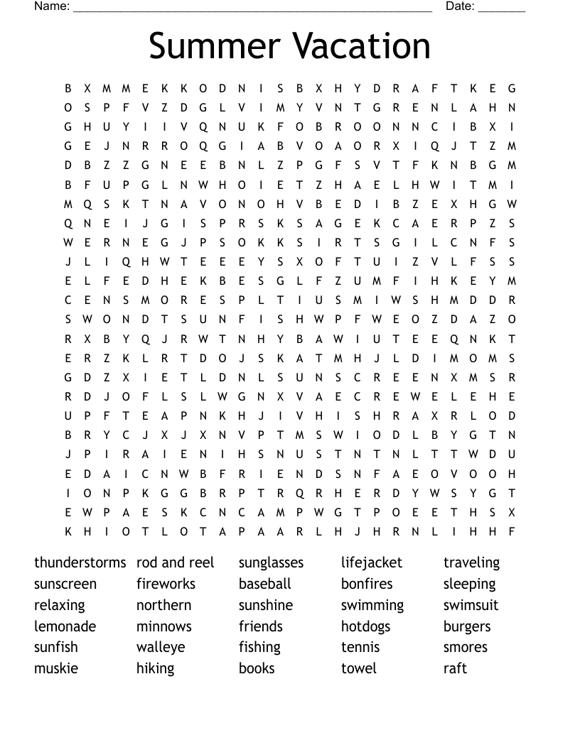 Summer Vacation Word Search