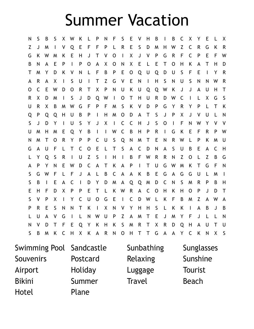 Summer Vacation Word Search