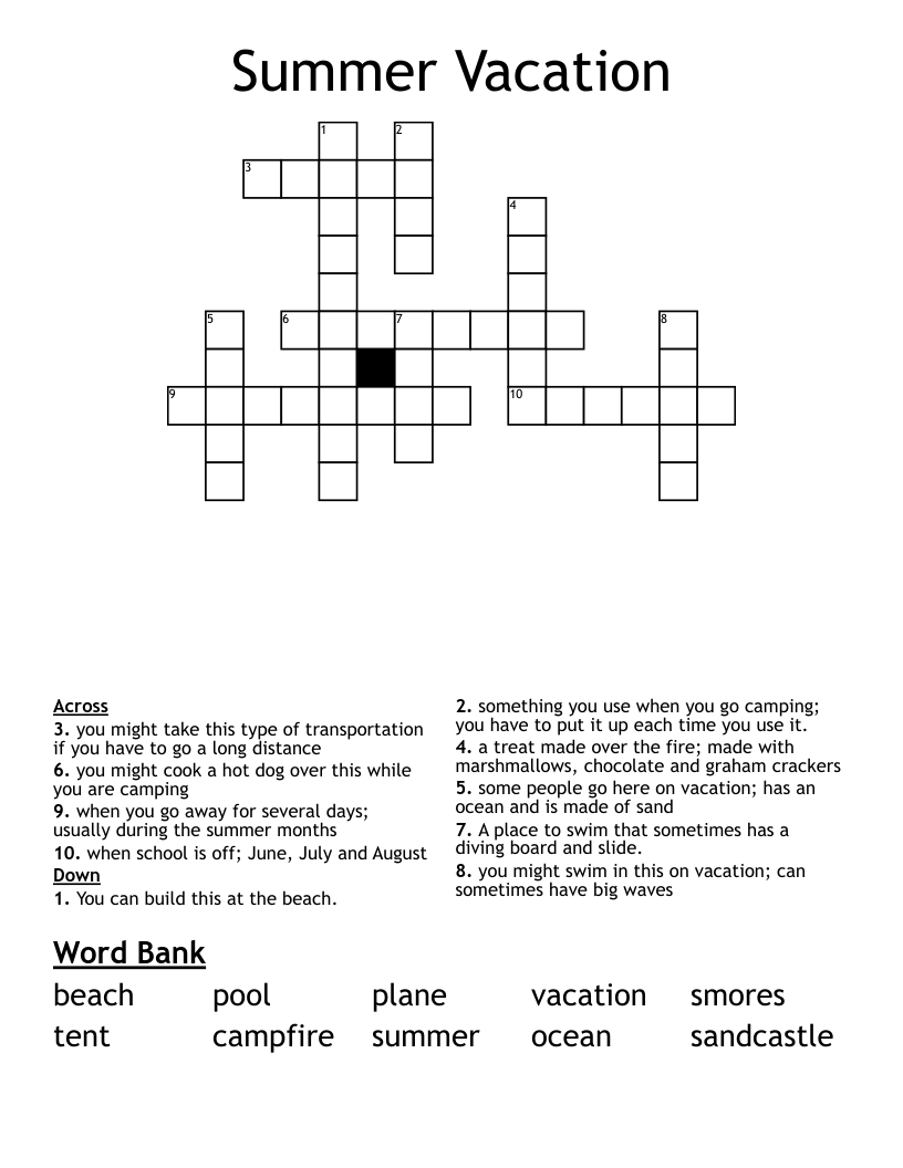 Summer Vacation Crossword
