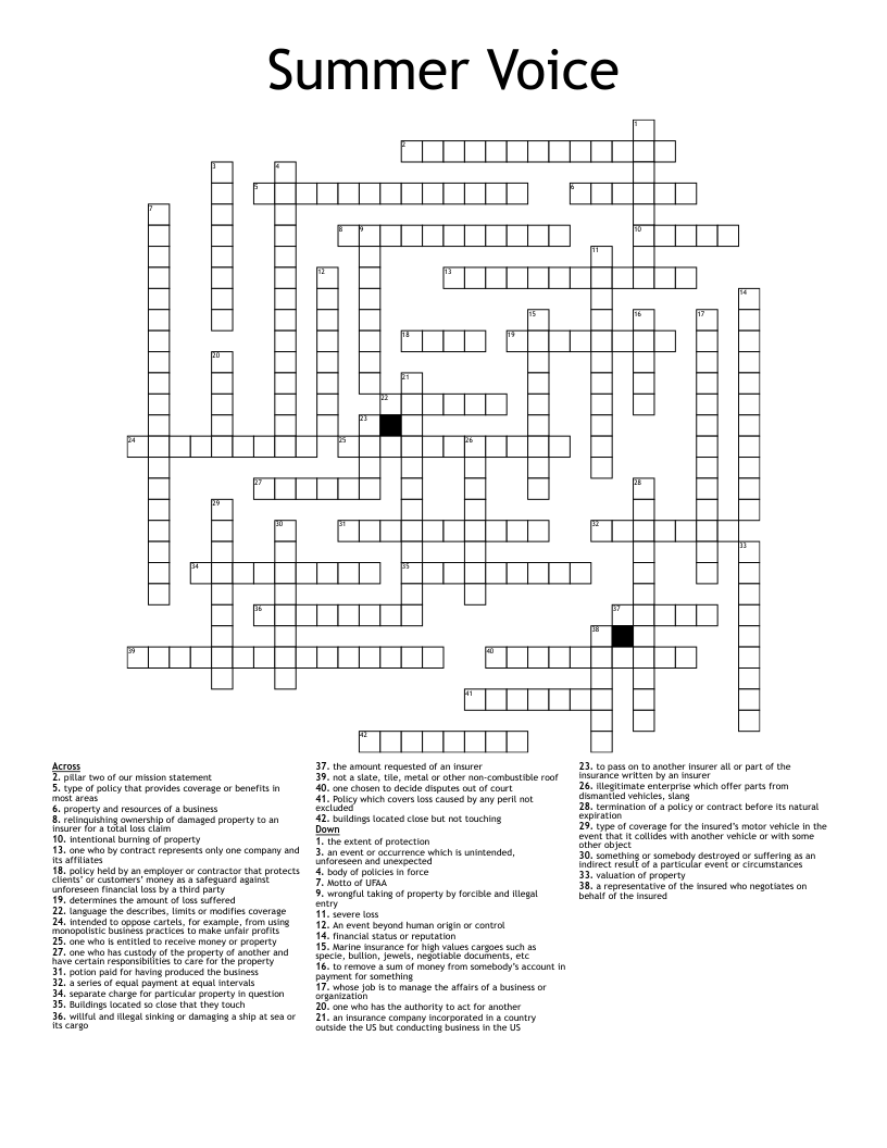 Summer Voice Crossword