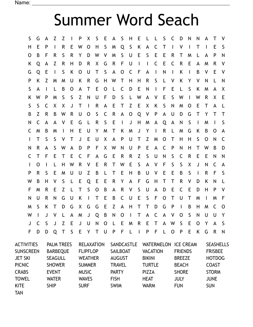 Summer Word Seach Word Search