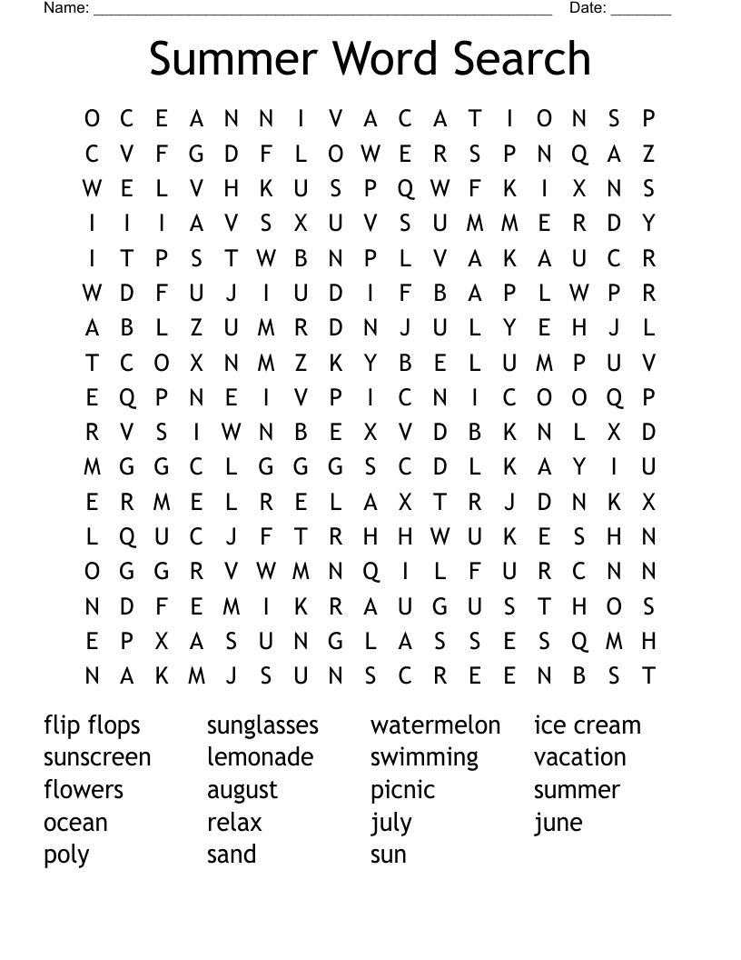 Summer Word Search