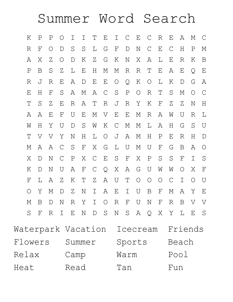 Summer Word Search 