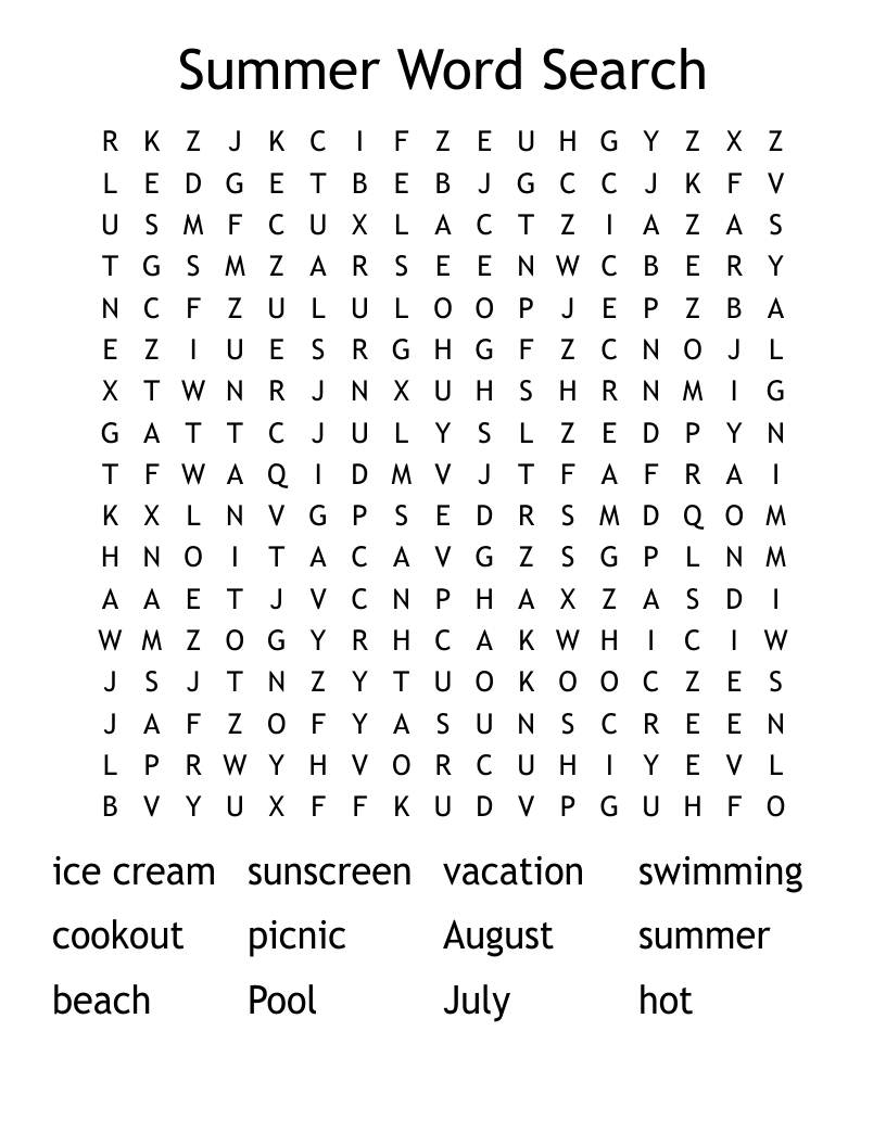 Summer Word Search 