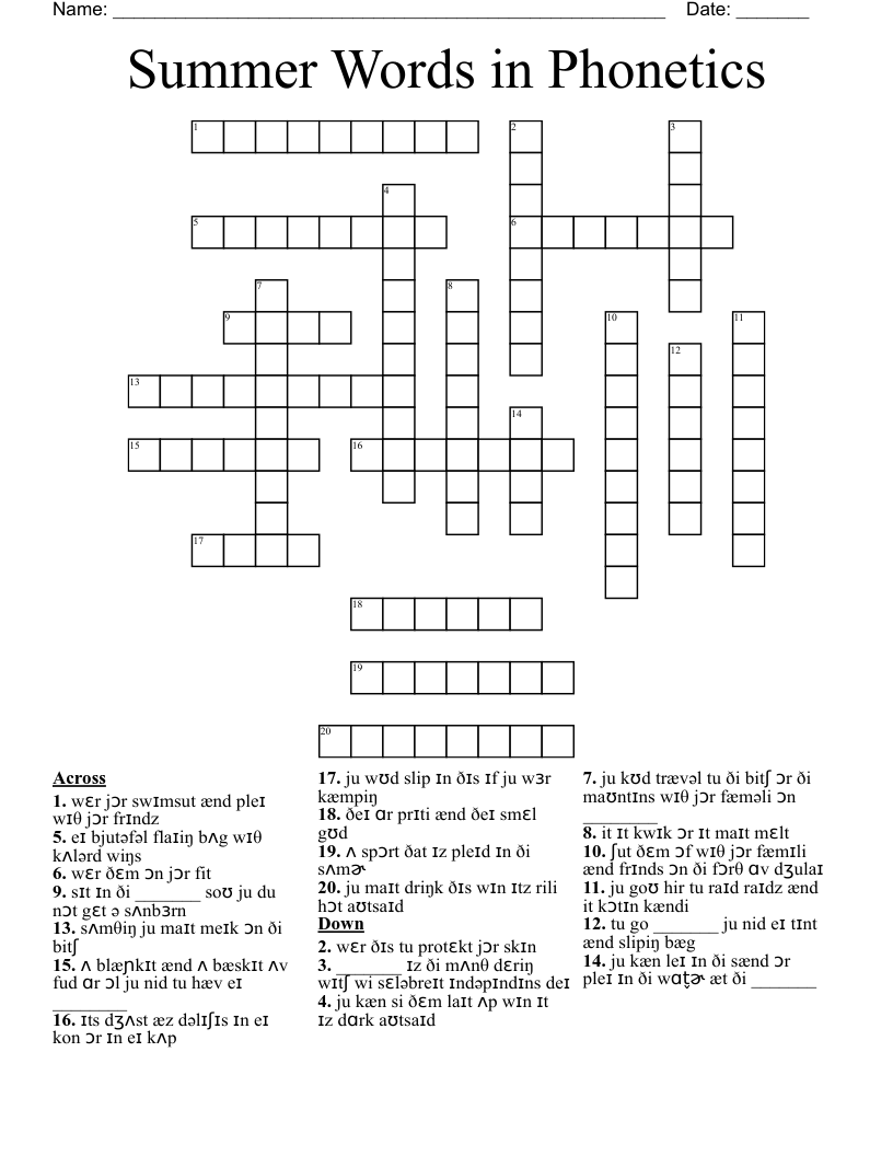 Summer Words in Phonetics Crossword
