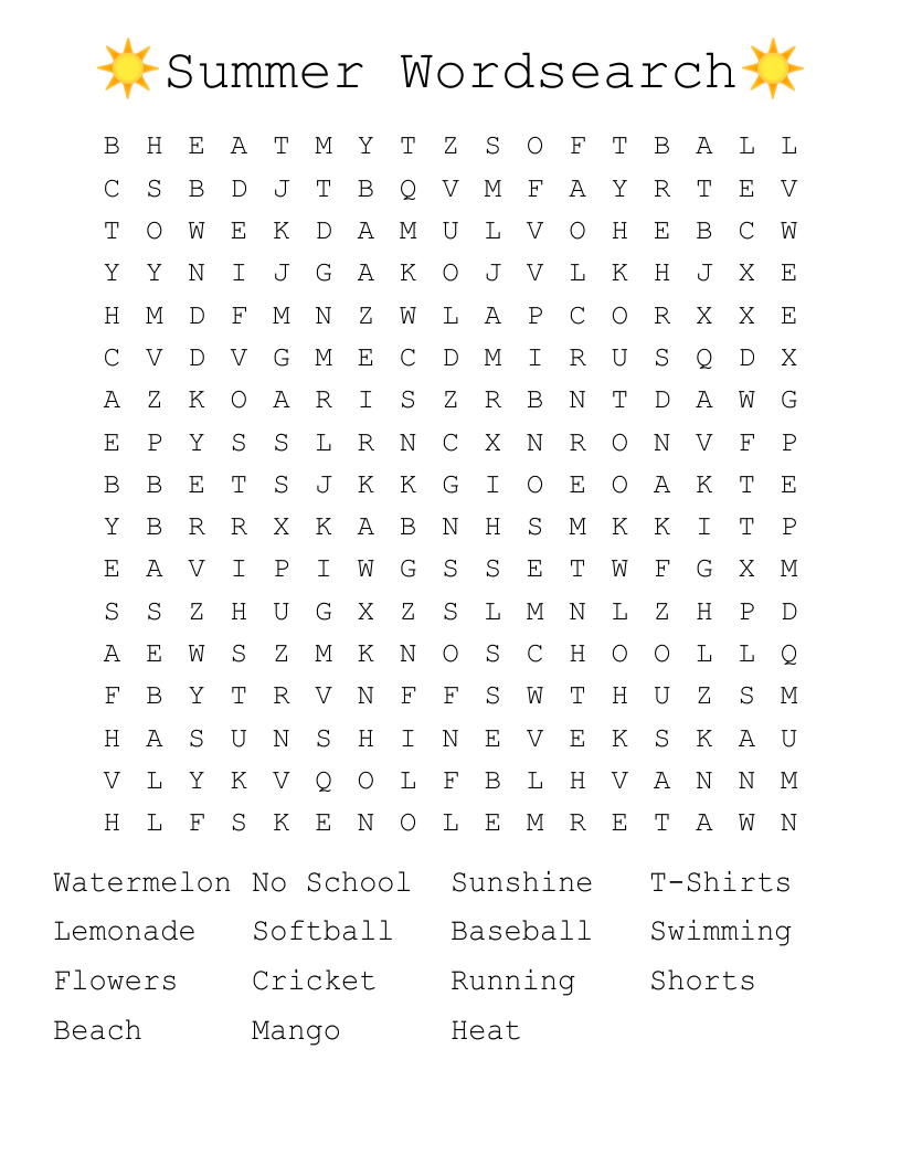 ☀️Summer Wordsearch☀️