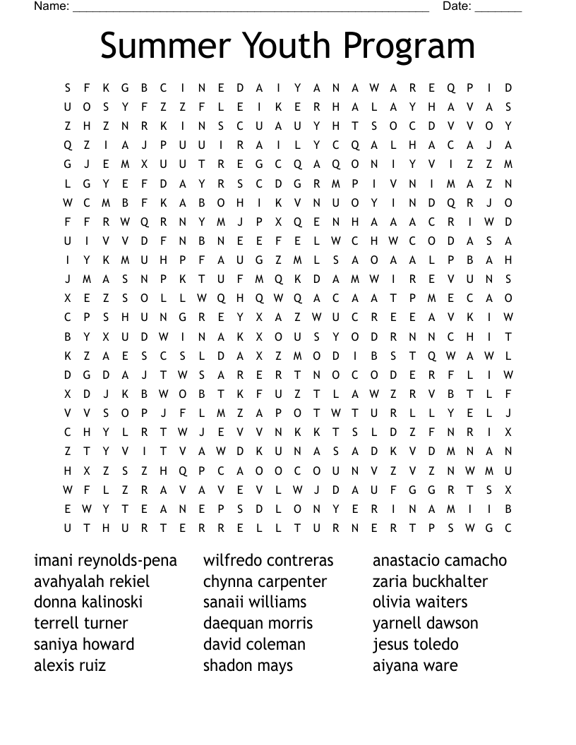 Summer Youth Program  Word Search