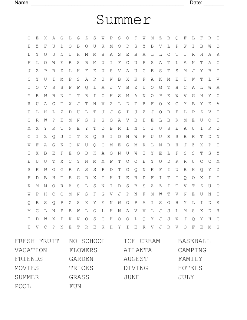Summer  Word Search