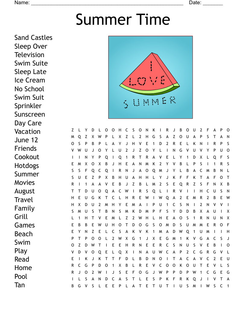 Summer Time Word Search
