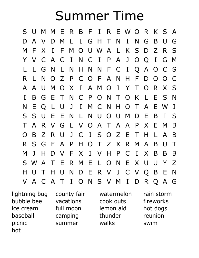 Summer  Time Word Search