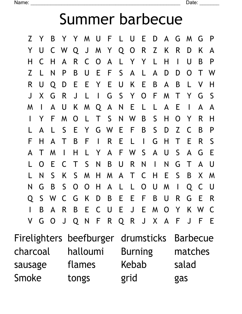 Summer barbecue Word Search