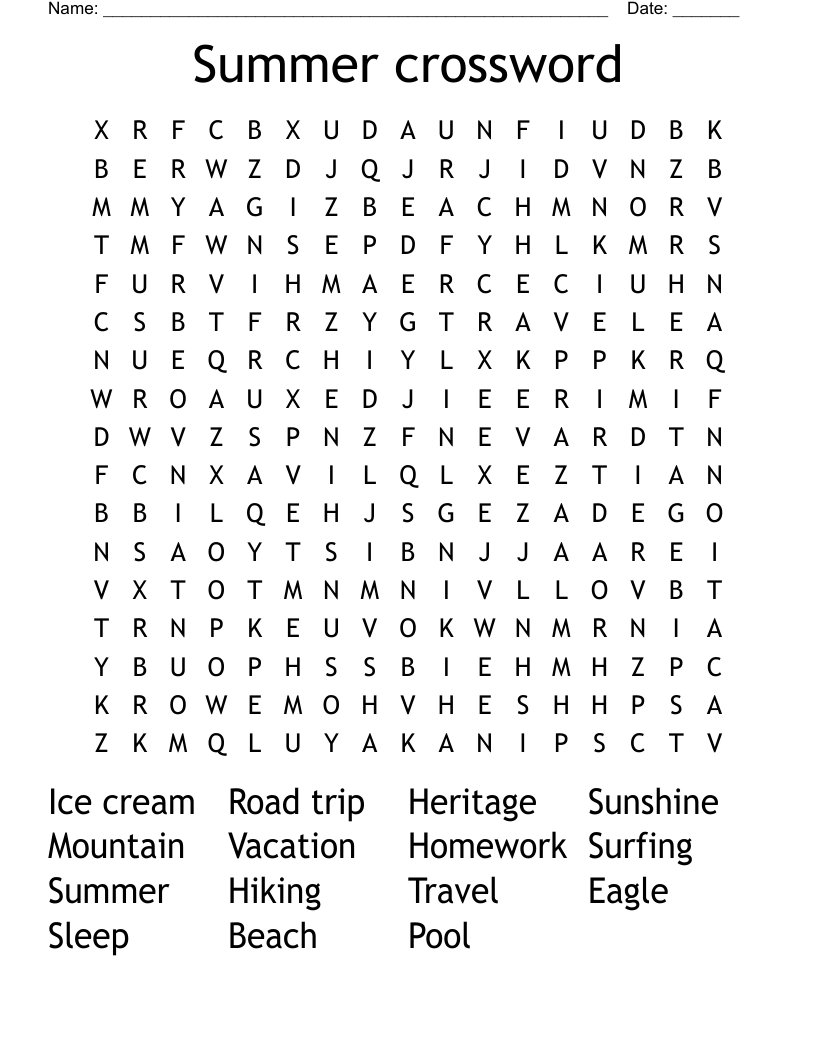 Summer crossword Word Search