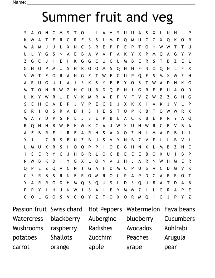 Summer fruit and veg Word Search