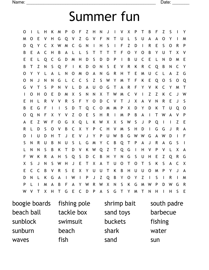 Summer fun Word Search