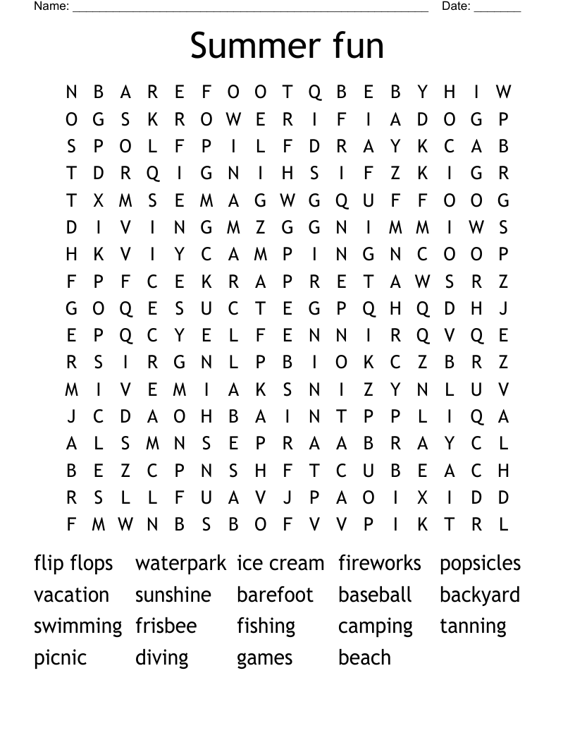 Summer fun Word Search