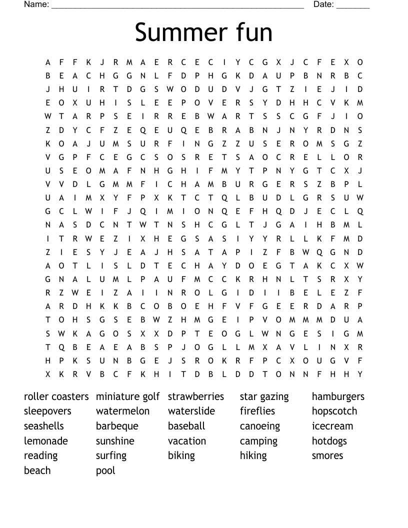 Summer fun Word Search