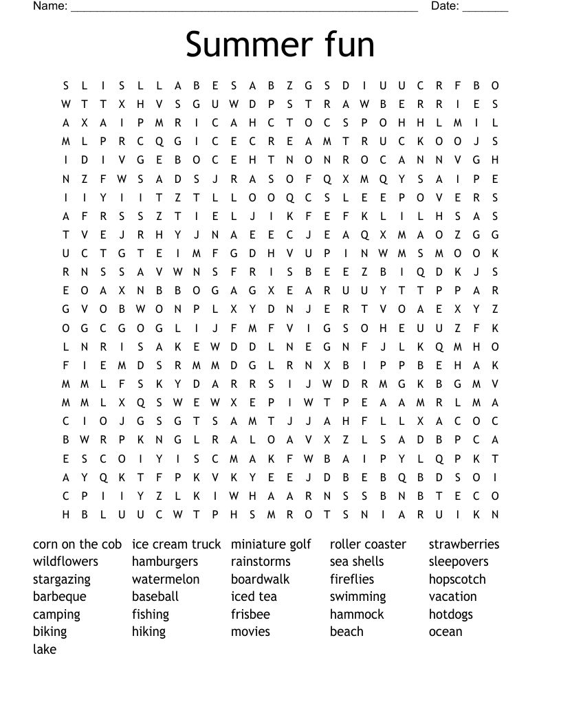 Summer fun Word Search