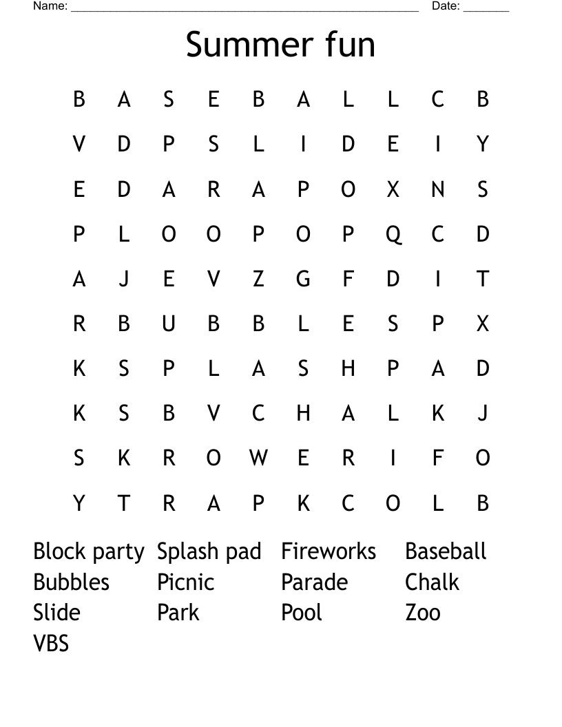 Summer fun  Word Search